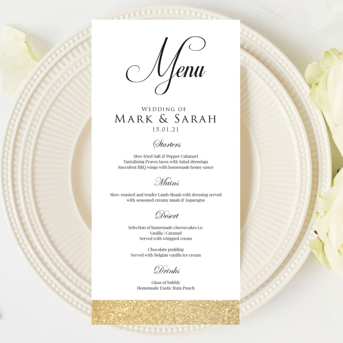 x Elegant Personalised Wedding Table Menu Cards For Engagement