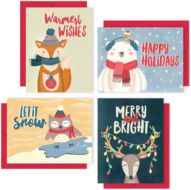 Christmas Cards Boxed Set: Woodland Animal Holiday Card Pack (Premium Christmas Card Box Set + Red Envelopes) - Unique Seasonal Designs - Proudly