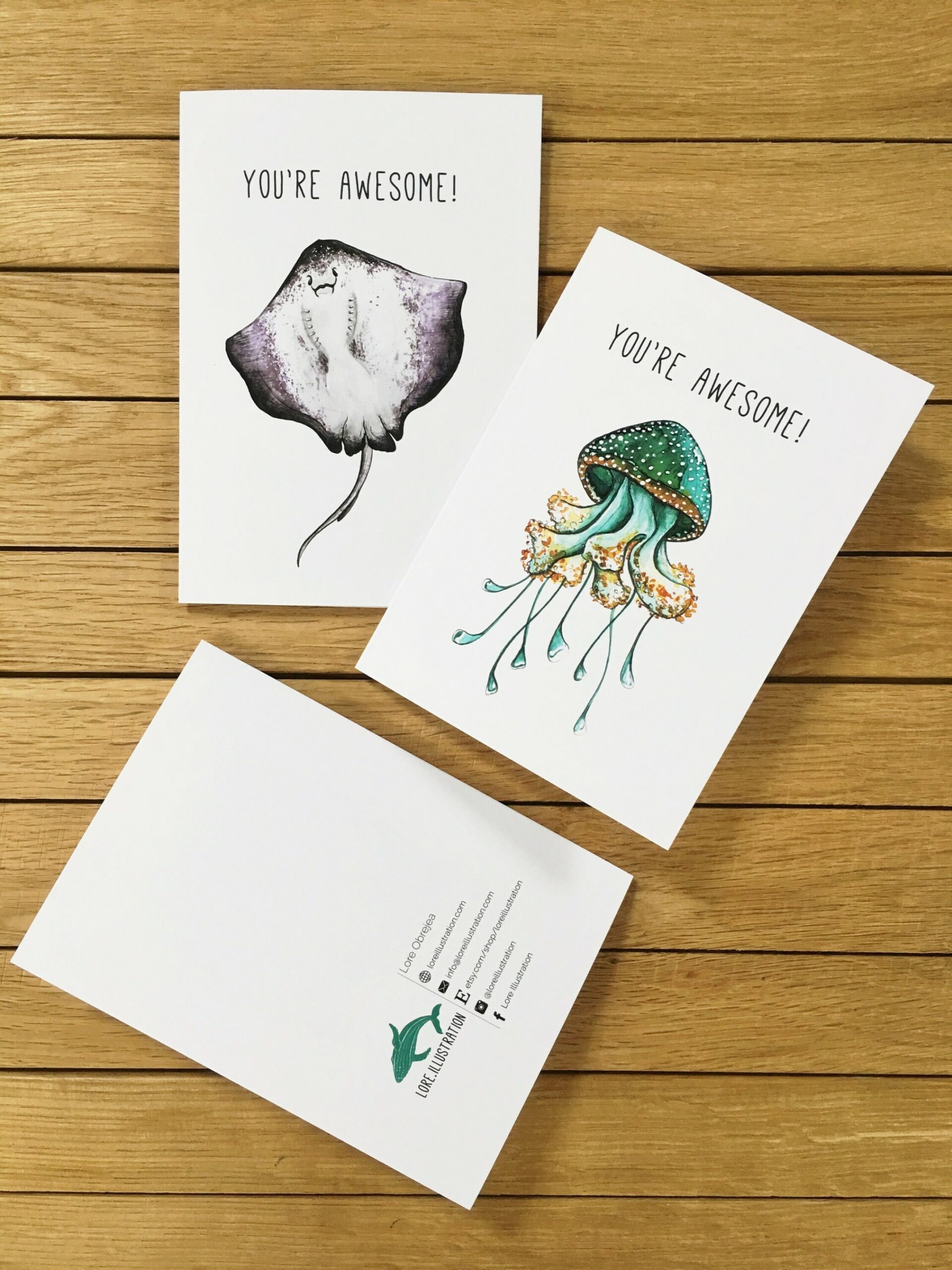 Custom Greeting Cards, Ocean Greeting Cards, Octopus, Stingray