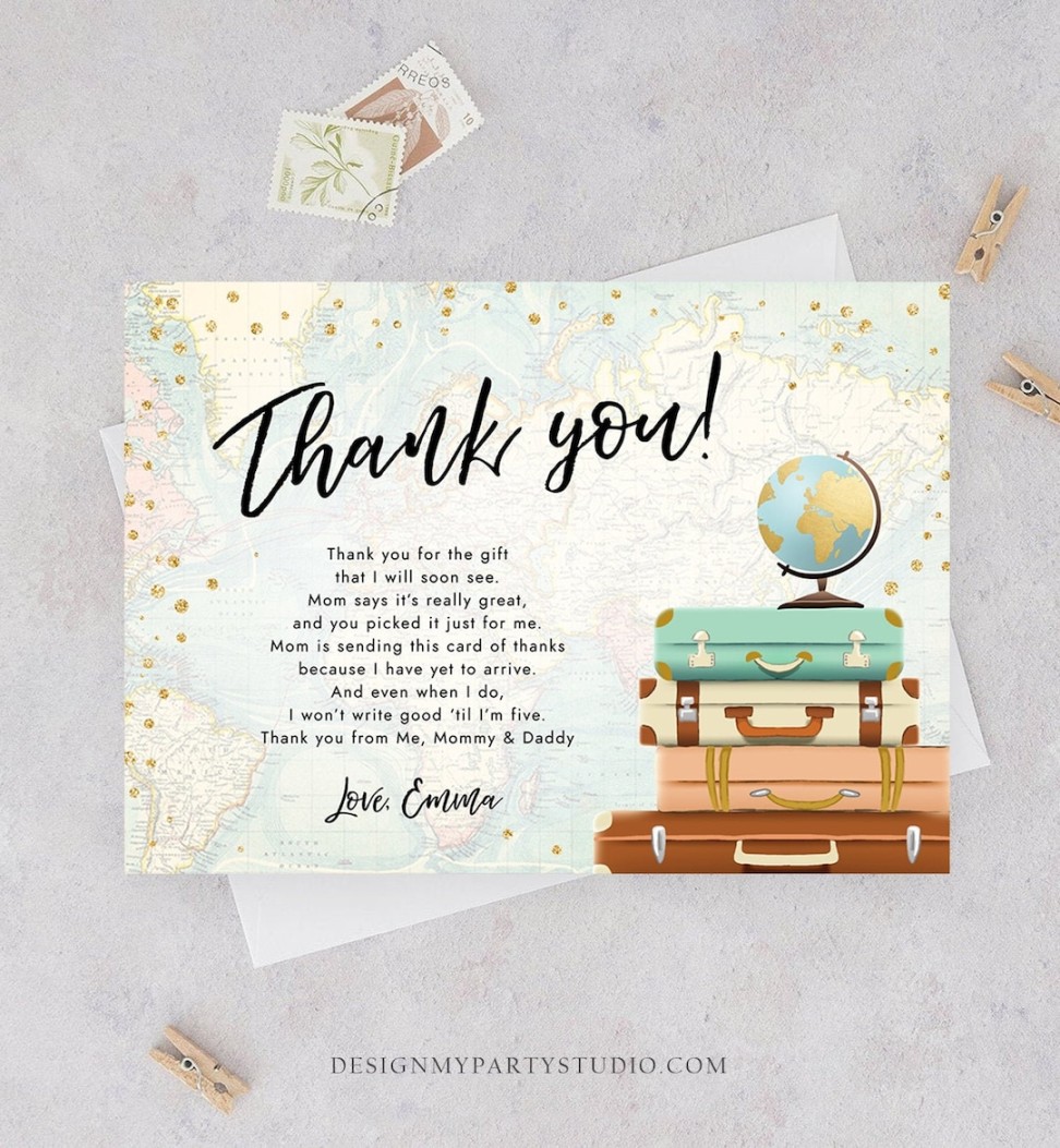 Editable Travel Thank You Card Bridal Shower Thank You Note