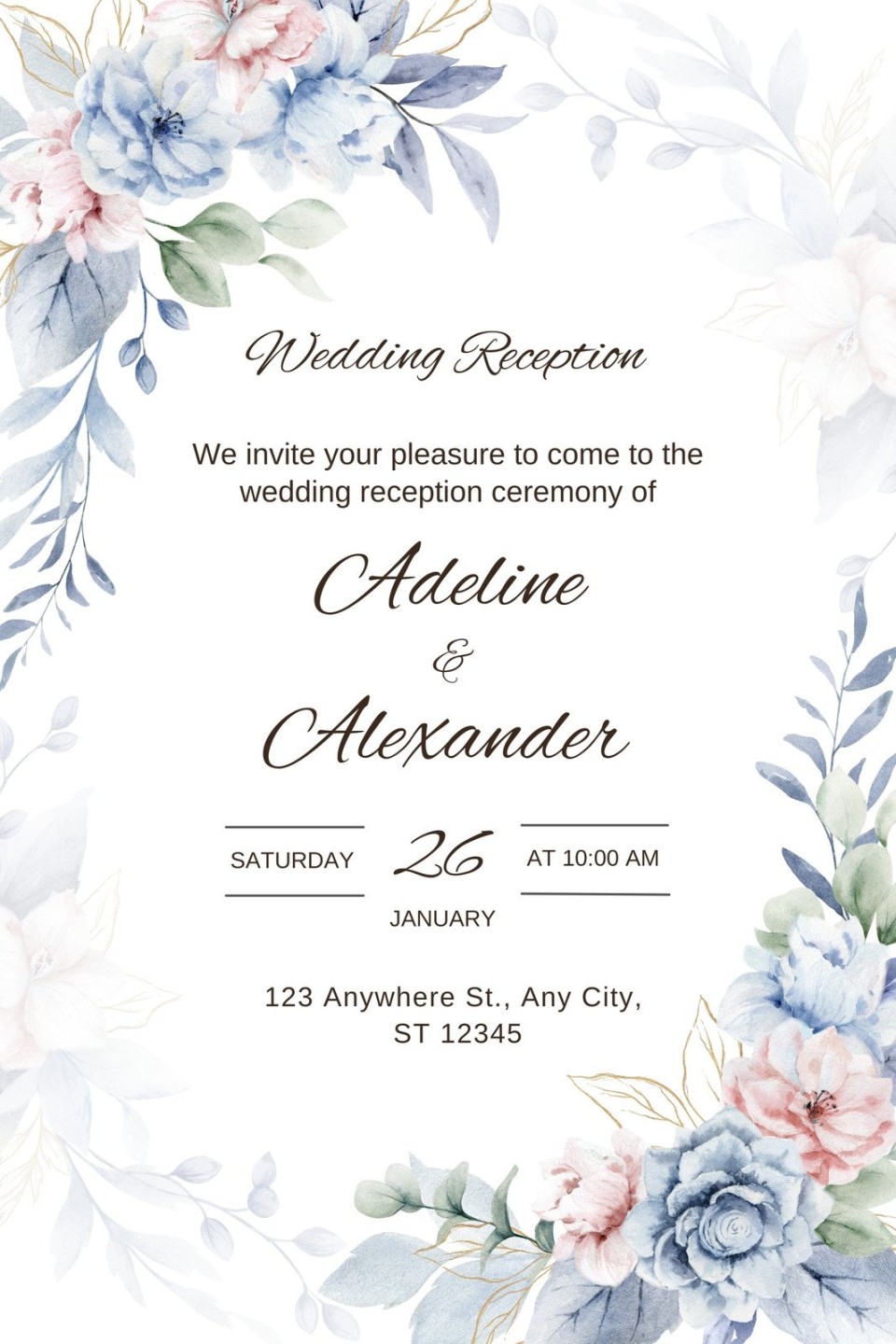 Free custom printable wedding reception card templates  Canva