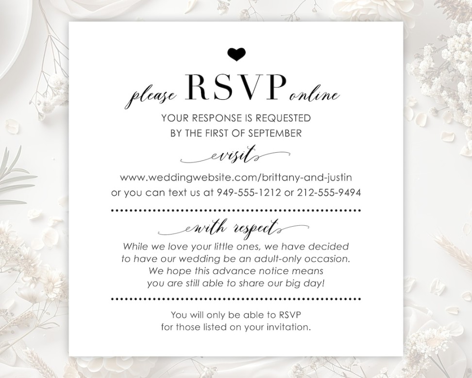 Online RSVP Card for Online Response to Wedding Invitation, Reply