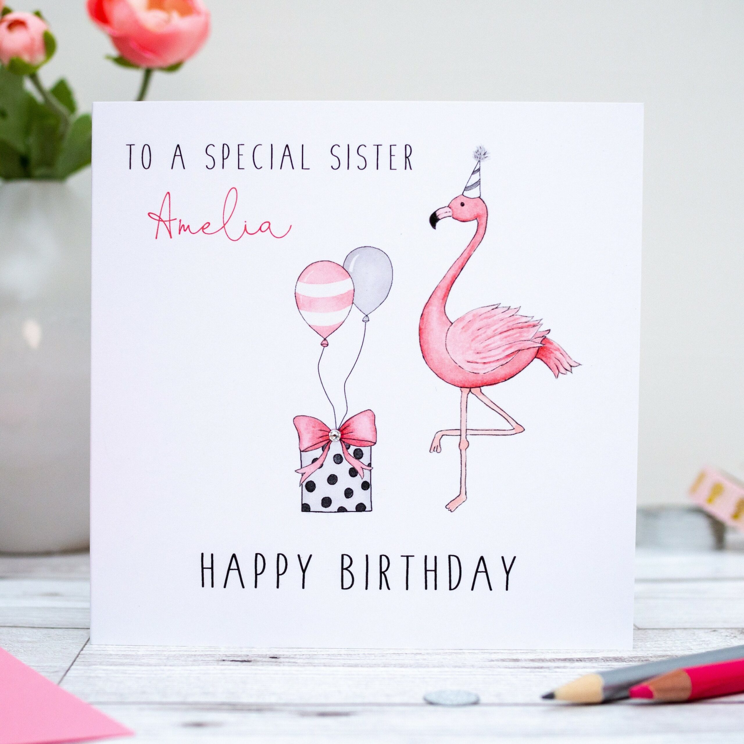 Personalised Flamingo Birthday Card Sister Birthday Card Daughter