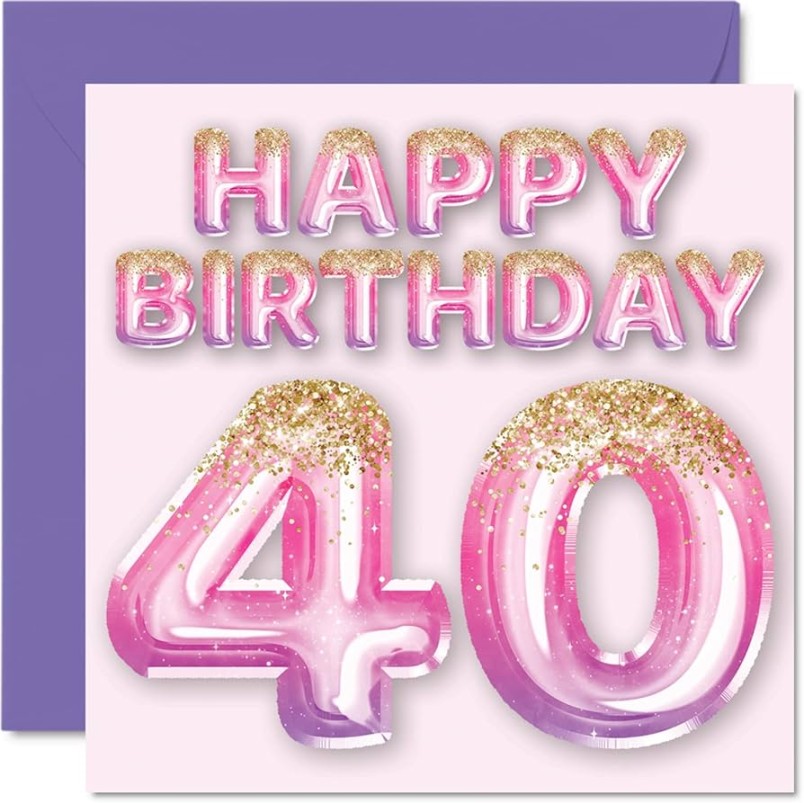 th Birthday Card for Women - Pink and Purple Glitter Balloons - Happy  Cards for  Year Old Wife Mum Cousin Friend Sister Aunt, mm x mm  th