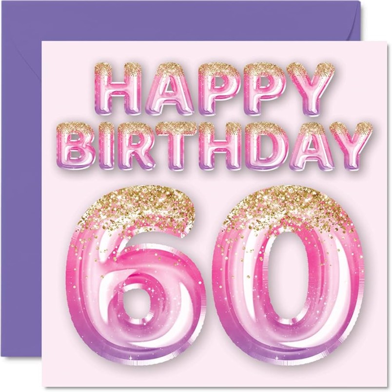 th Birthday Card for Women - Pink and Purple Glitter Balloons - Happy  Cards for  Year Old Wife Mum Nanny Grandma Gran Aunt, mm x mm th