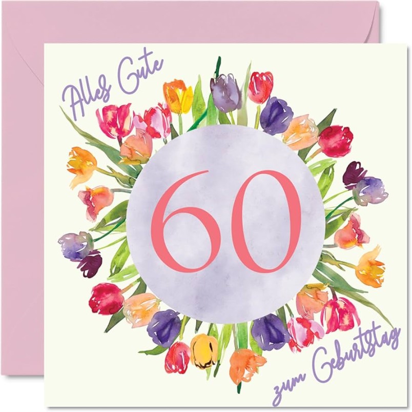 th Birthday Card for Women - Watercolor Tulips Flowers Bouquet - Happy  Birthday Cards for  Year Old Wife Mom Grandma Aunt, mm Sixty Sixtieth