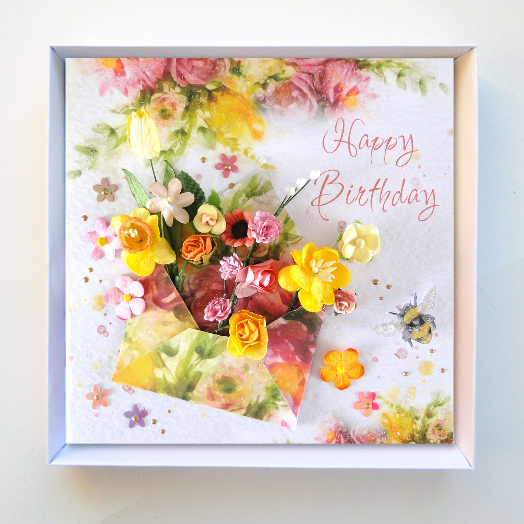 Unique Boxed Birthday Card Luxury Card Envelope of Flowers