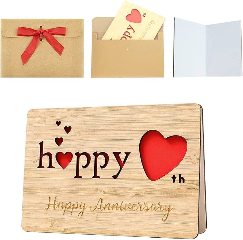 WANTOUTH Happy Anniversary Card Wooden Greeting Card for Anniversary  Writeable Wooden Anniversary Cards Foldable Wedding Anniversary Card  Valentine