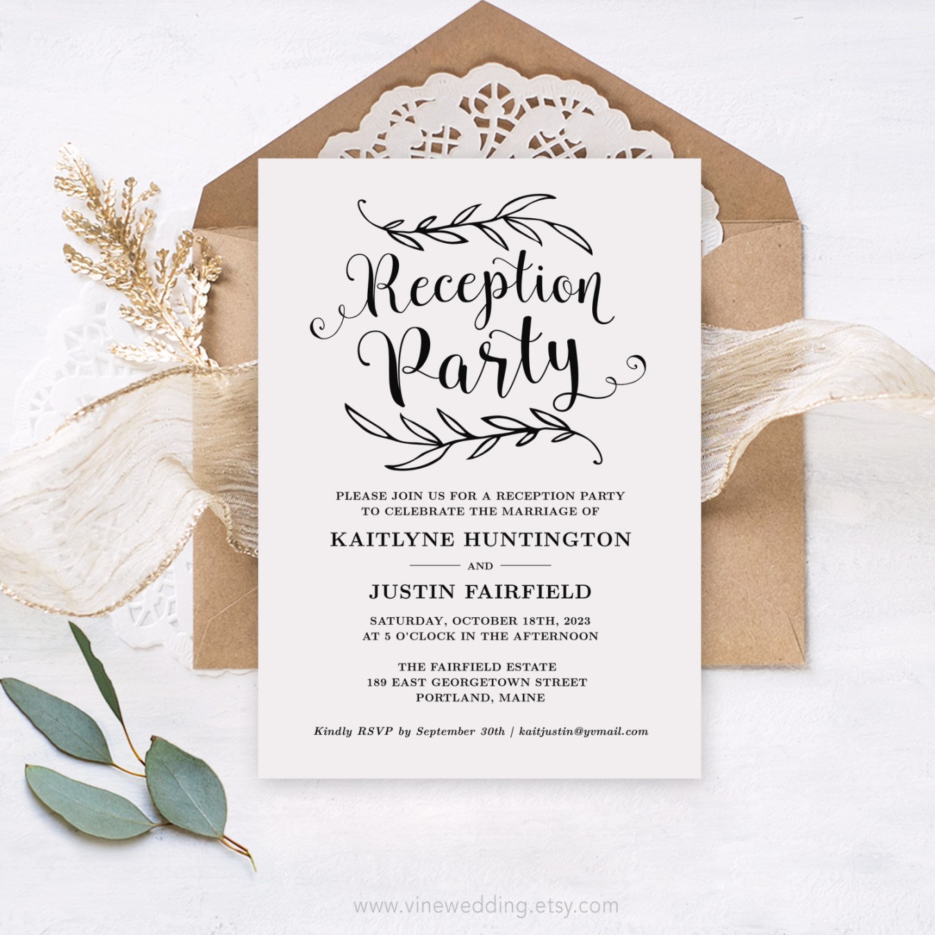 Wedding Reception Party Invitation Template, Rustic Wedding